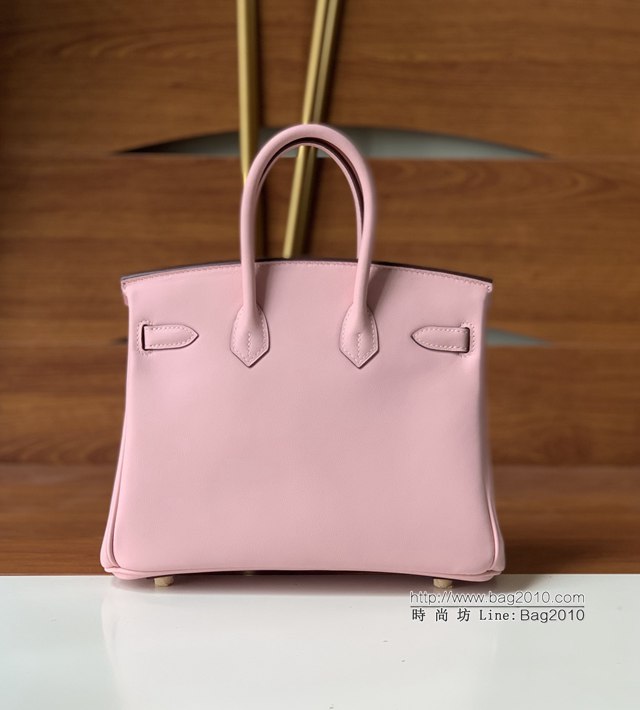 Hermes女包 愛馬仕Birkin25 swift皮 手工縫製 淺粉金扣 Hermes鉑金手提包  tdh2154